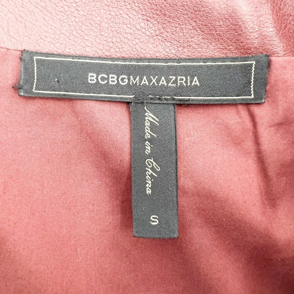 BCBGMAXAZRIA‎ Faux Leather Skirt Women S Burgundy Excellent Flounce Hem Mini